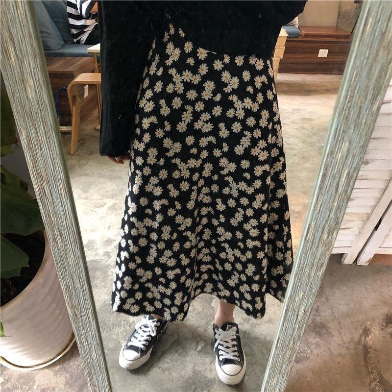 New Women Korea Loose Elastic Waist Floral Skirts Spring Summer Floral Chiffon Skirt