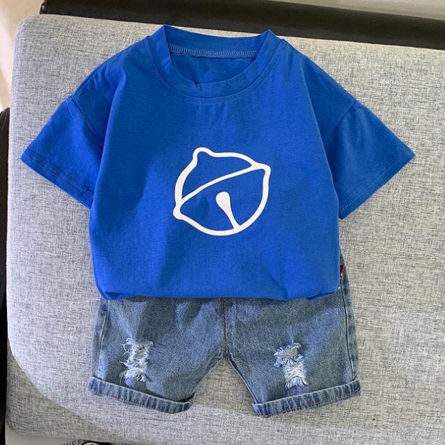 Summer Children's Clothes Summer 1-5 Years Old Children's Boy and Girl Solid Color Printing Short-sleeved Suit