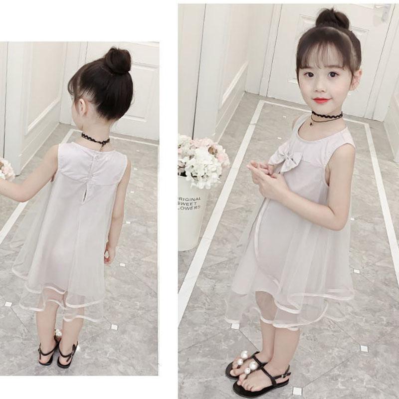 Children's Clothing Girls Summer Clothing Solid Color Sweet Mesh Dress Sleeveless Children's Vest Skirt Girl Princess Dress