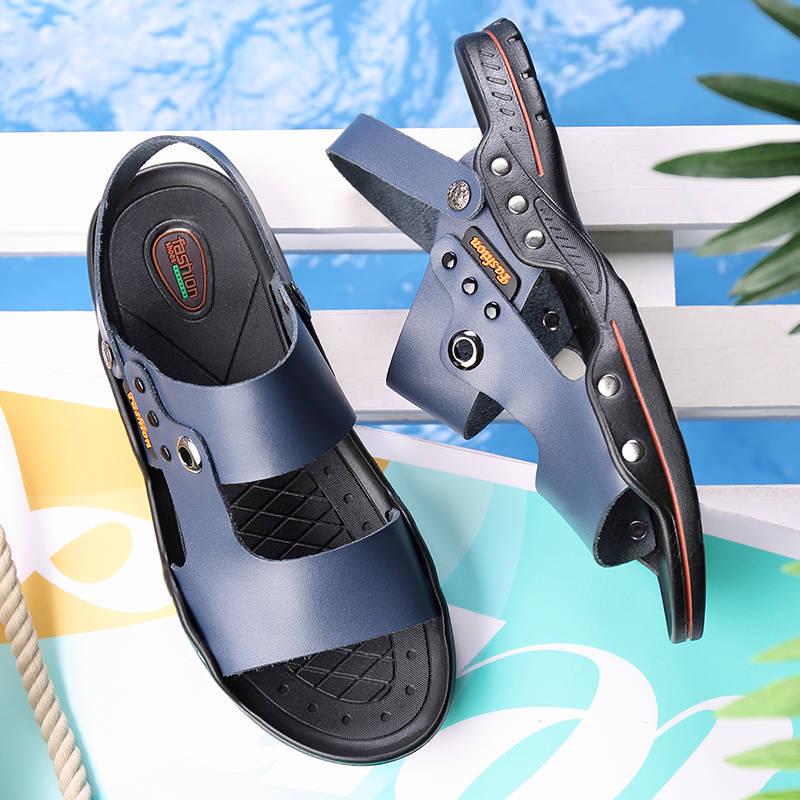 Sandals Beach Shoes Men's Leather Shoes Non-slip Soft Bottom Slippers Summer Men's Shoes Breathable