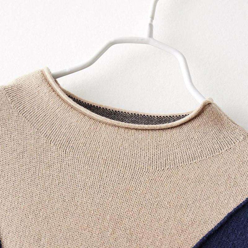 Waist Slimming Contrast Color Knitted Dress Spring and Autumn New Slim Temperament Simple A-line Mid-length Skirt
