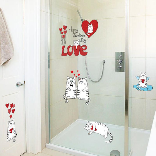 Love cats heart stickers cabinet door bedside refrigerator kitchen decoration wall stickers