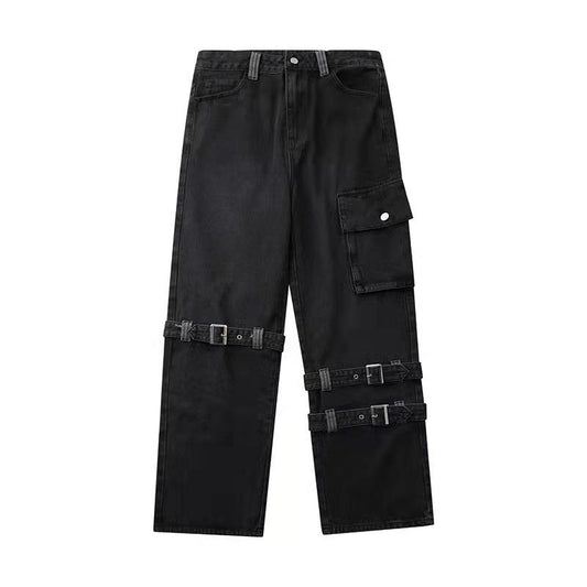 Black Baggy Cargo Pants Tripp Pants - Grunge Goth High Waist Denim Jeans - Wide Leg Punk Mall Goth Trousers