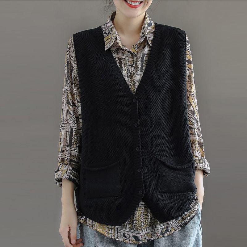 Autumn and Winter Loose Sleeveless Sweater Knitted Cardigan Fashion Jacket Plus Size Waistcoat Women's Top