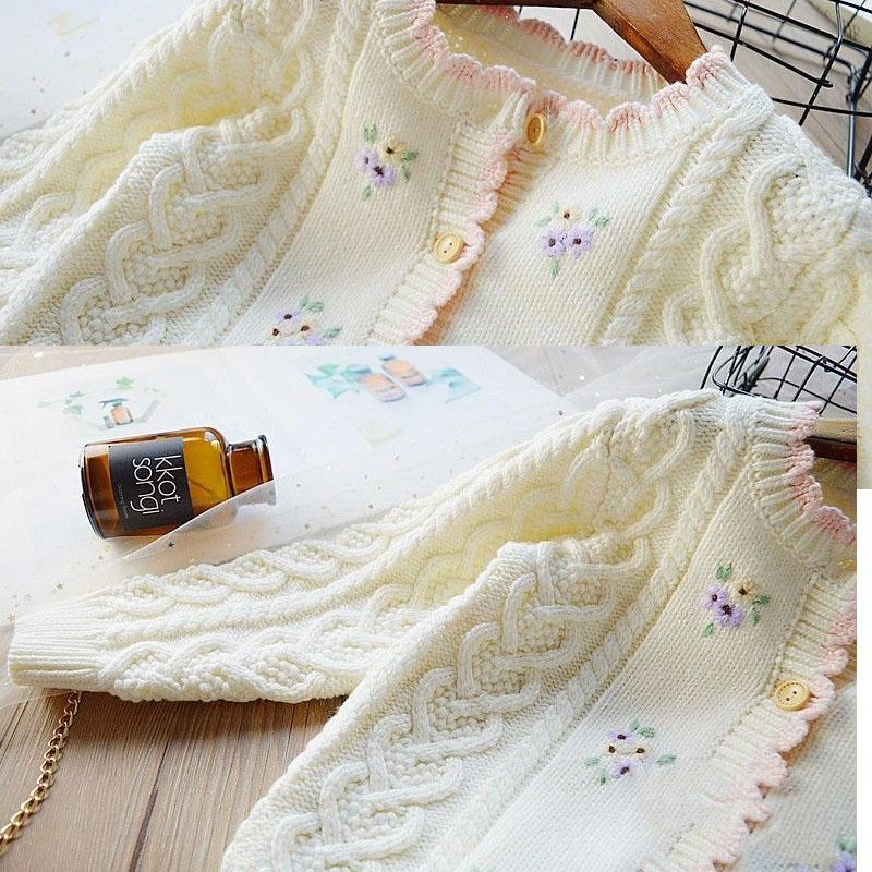 Girls' Embroidered Sweater Children's Korean Version Versatile Hook Flower Cardigan Sweater Coat