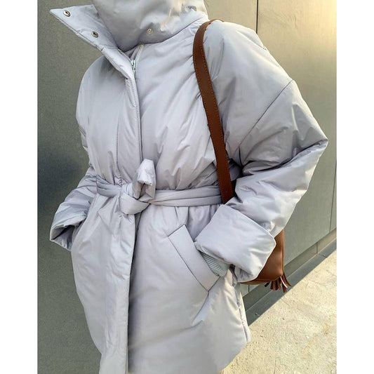 Casual Collected Waisted Parkas Women Fashion Simple Coats Women Elegant Spring Stand Collar Cotton Jackets Female Ladies
