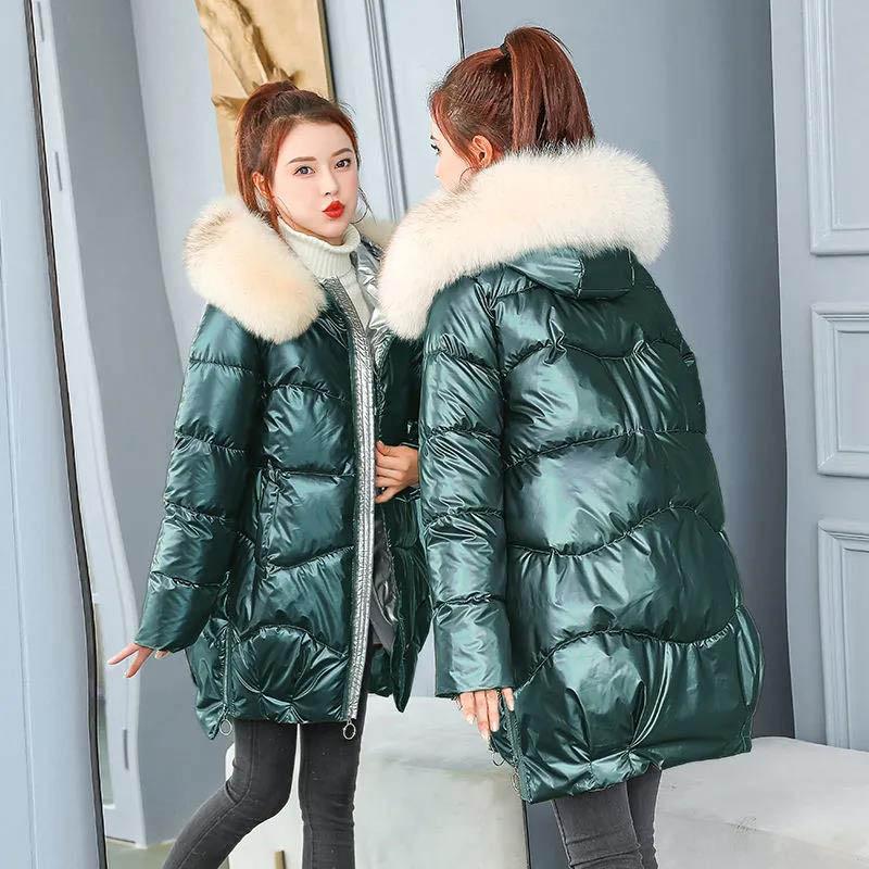 Glossy Disposable Down Padded Jacket Women's Mid-length Winter Bakery Jacket
