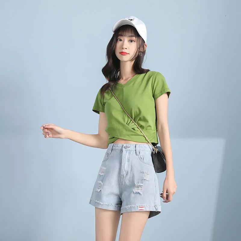 Ripped Denim Shorts Women's Summer Korean Version of Loose Thin Section Large Size Was Thin High-waisted Straight Women's Pants