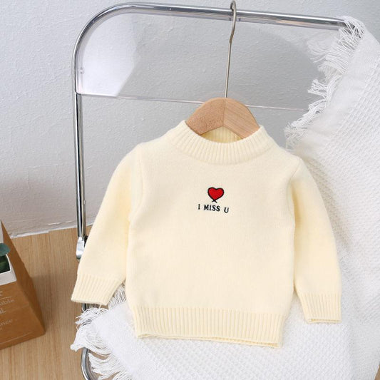 Children's Sweater with Cashmere Solid Color Pullover Letter Little Children's Clothing Girl Baby Sweater One Piece Cashmere