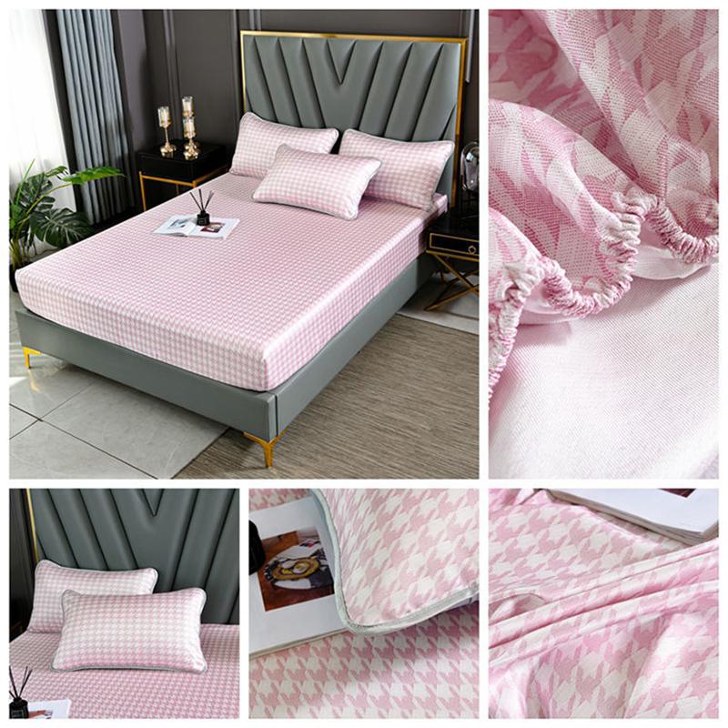 Three-piece Summer Skin-friendly Ice Silk Bed Sheet Mat Washable Non-slip Bedding Protection Cover