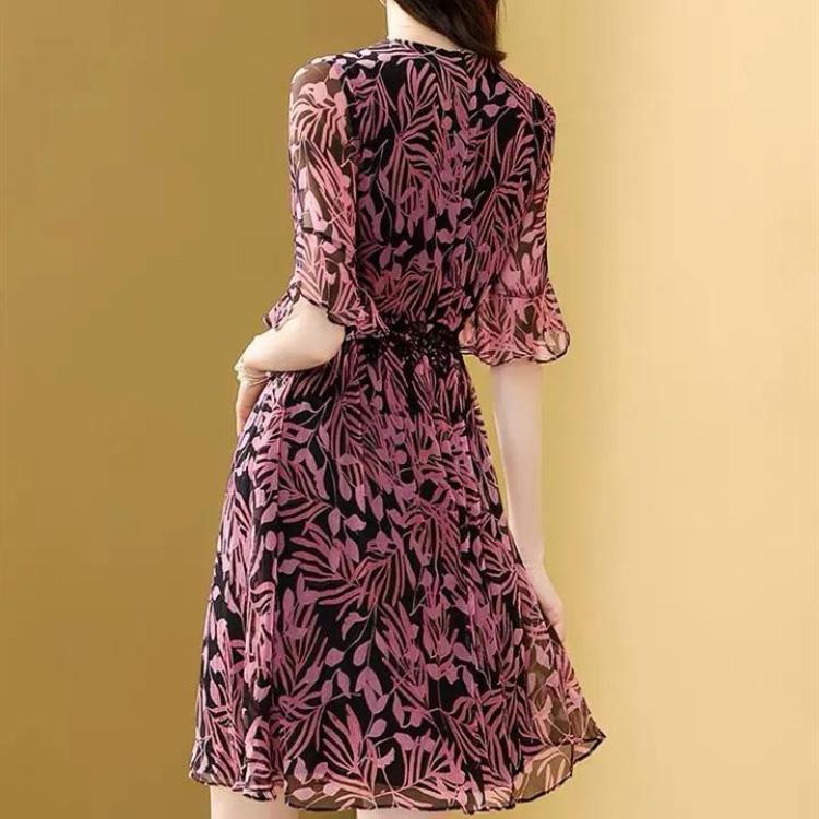 Summer Bohemian V-neck Printing Chiffon Women's Dress Fashion Casual Beach Skirt Boutique Party Dresses