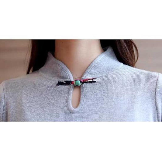 Winter China Style Sexy Slim Bodycon Knit Skirt Traditional Buckle Bottom Sweater Dress