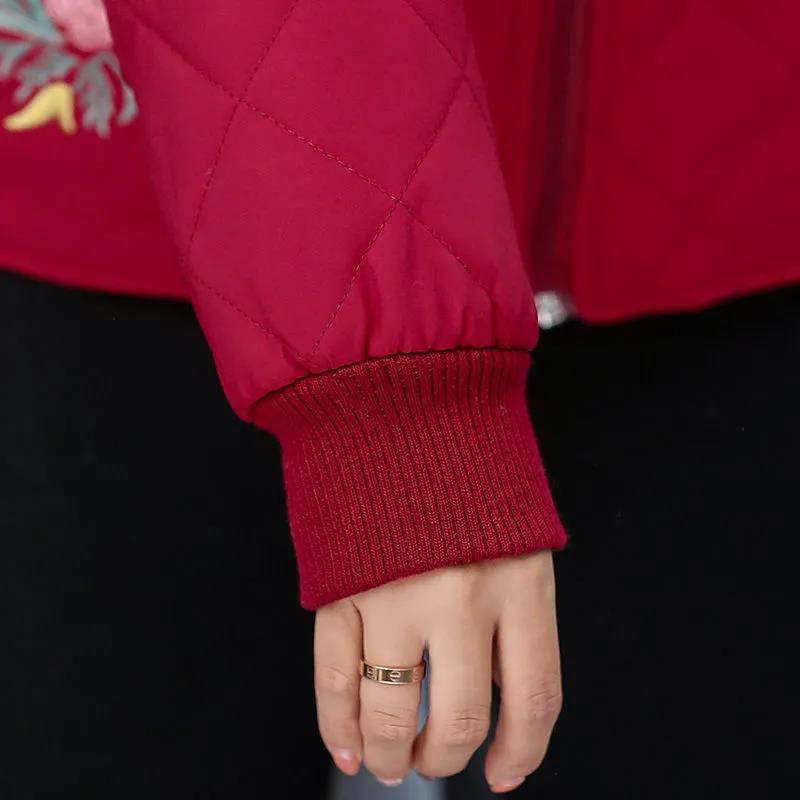Winter Lightweight Down Cotton Jacket Cotton Thick Short Parka Print Hooded Down Cotton Jacket Women