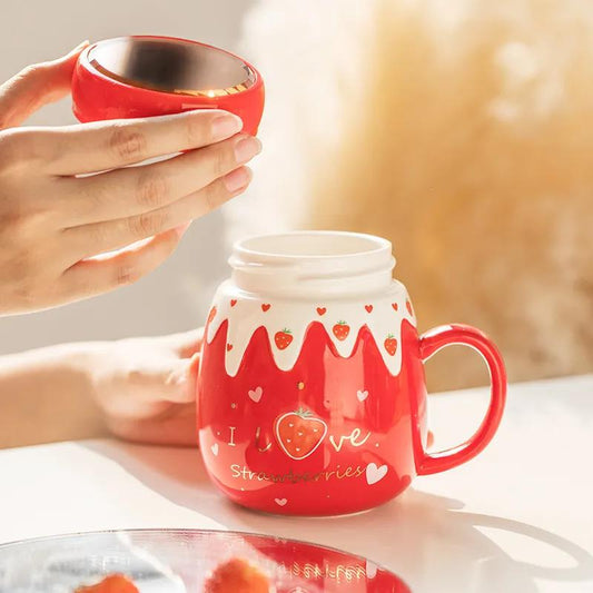 High-value Ceramic Mug with Lid Spoon Water Cup Female Home Cute Cup Large Capacity Breakfast Cup Gift Student