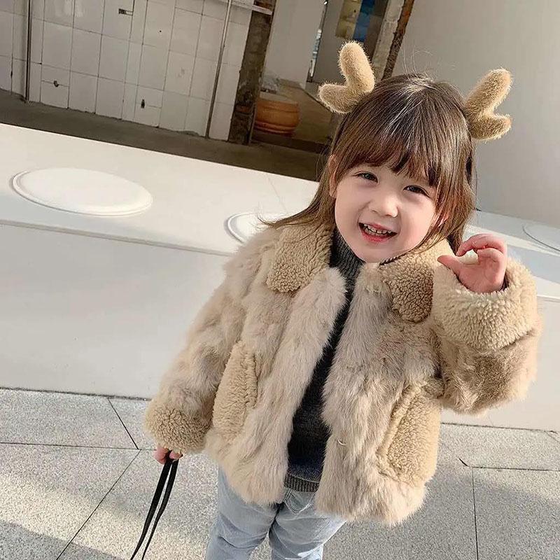 Children's Winter Girl Rabbit Fur Thick Warm Windproof Jacket