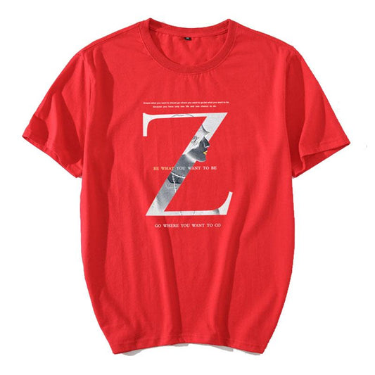 Z Letter Print T-shirts Summer Men O-neck Short Sleeve Casual Shirts Hong Kong Trend Tees Oversized Soft Breathable Tops