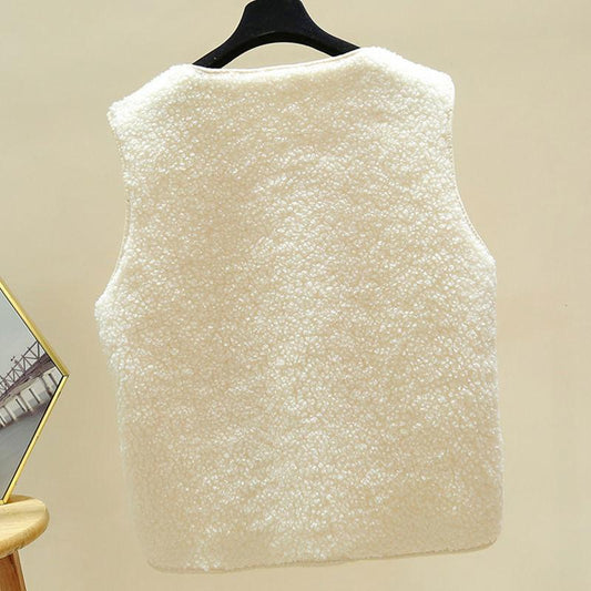 Faux Lamb Fleece Waistcoat Vest Jacket Women's Short Autumn and Winter New Style Loose Waistcoat To Keep Warm and Soft