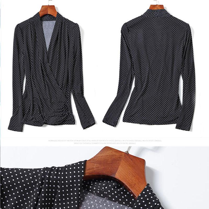 Women's Spring Autumn Style Blouse Shirt Women's Elegant Slim Temperament V-Neck Polka Dot Elegant Korean Tops Pullover