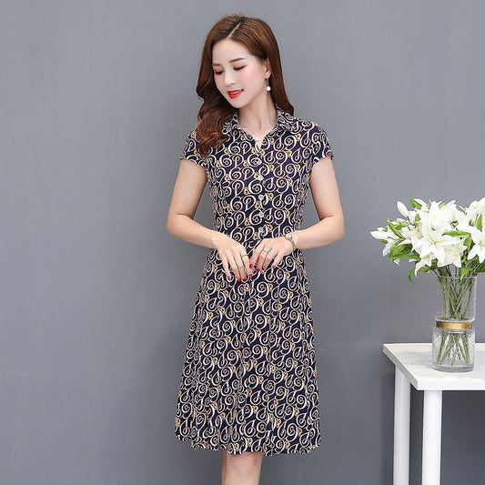 Mother Dress Temperament Mid-length Spring Dress Large Size Middle-aged Women Long Sleeve Covering Belly Base Skirt Western Style