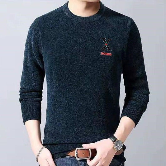 Sweater Young and Middle-aged Plus Velvet Thick Solid Color Warm and Comfortable Winter Round Neck Pullover Men's Bottoming Shirt