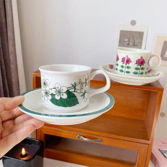 Finland Medieval Retro Ceramic Gardenia Rose Orchid Green Grass Retro Coffee Cup Milk Cup