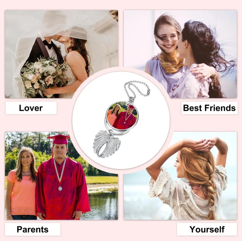 Sublimation Heat Transfer Personalized Angel Wings Pendant Car Interior Pendant, 2 Sided Photo Keychain, Memorial Keychain, Memory Gift