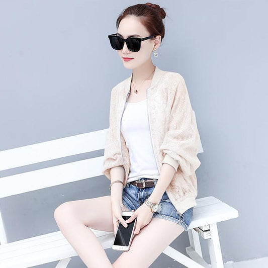 Lace Breathable Sun Protection Clothing Women's Loose and Thin Sun Protection Clothing Air Conditioning Shirt Short Cardigan Jacket