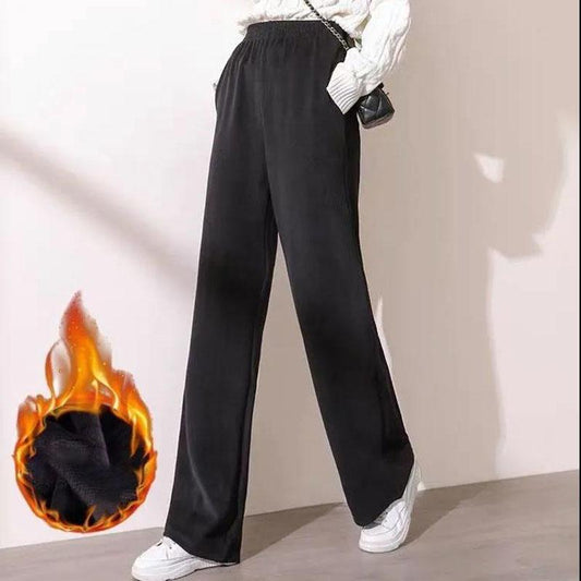 Wide Leg Pants Women's Autumn and Winter Plus Velvet Thickening New Style Drape High Waist Loose and Thin Mopping Straight Casual Long Pants Women