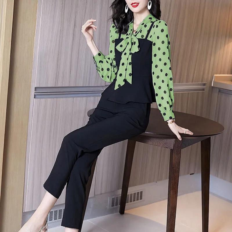 Small Fragrance Suit Women's Spring New Slim Fashion Chiffon Shirt Pants Casual Two-piece Set To Work Can Wear A Simple Suit