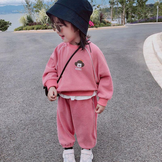 Girls' Suits Spring and Autumn Vacation Two-piece Sweater Long Pants Little Girls Loose Solid Color Two-piece Sweater Sets Casual Wear
