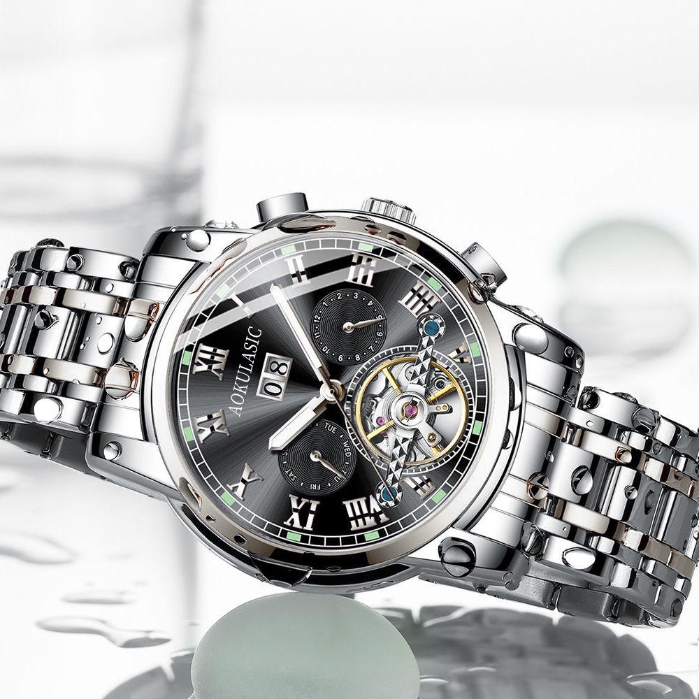 Retro Fashion Skeleton Sport Mechanical Watch Luminous Hands Transparent Bracelet for Men Luxury