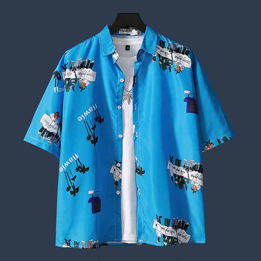 Beach Tees Hawaiian Shirt Half Sleeve T-shirts Plus Size Overshirt Casual Print Undies Button Up Cardigan Men Clothing Summer