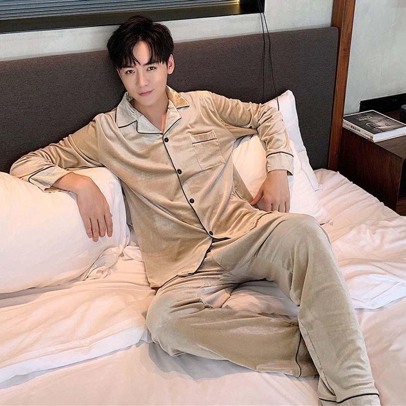 Old Velvet Pajamas Men's Autumn and Winter Long-sleeved Loose Large Size Youth Warm Home Clothes