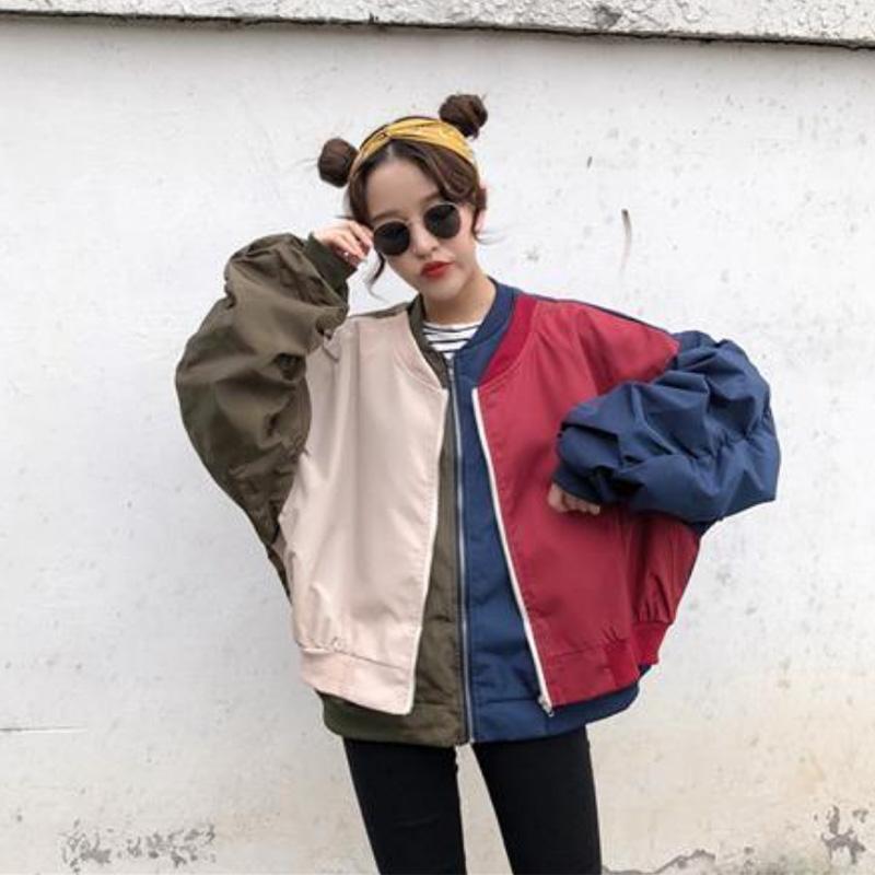 Spring and Autumn Baseball Uniform Women's Sports Zipper Loose All-match Short Jacket Student Casual Jacket Top Fake Two Pieces