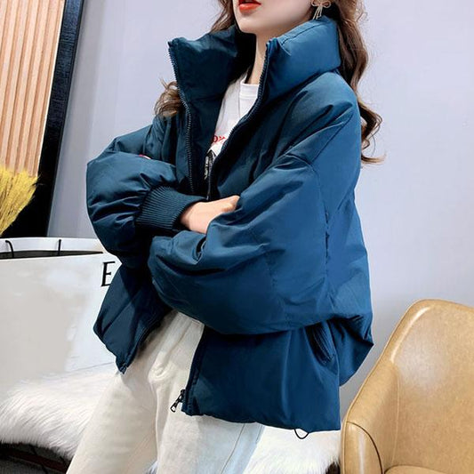 Women's Winter Solid Color Warm Cotton Coats Large Size Loose Thickened Stand Collar Wadded Jackets