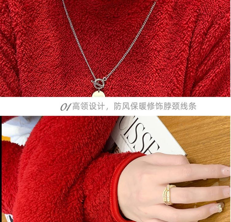 Double Sided Coral Fleece Turtleneck Bottoming Shirt Winter Fashion Warm Plush Top Solid Color Women's Pullover