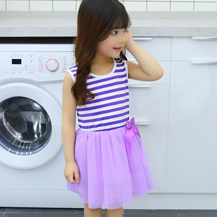 Girls Kids Rainbow Striped Tutu Dress Princess Sleeveless Mesh Dresses Summer Casual