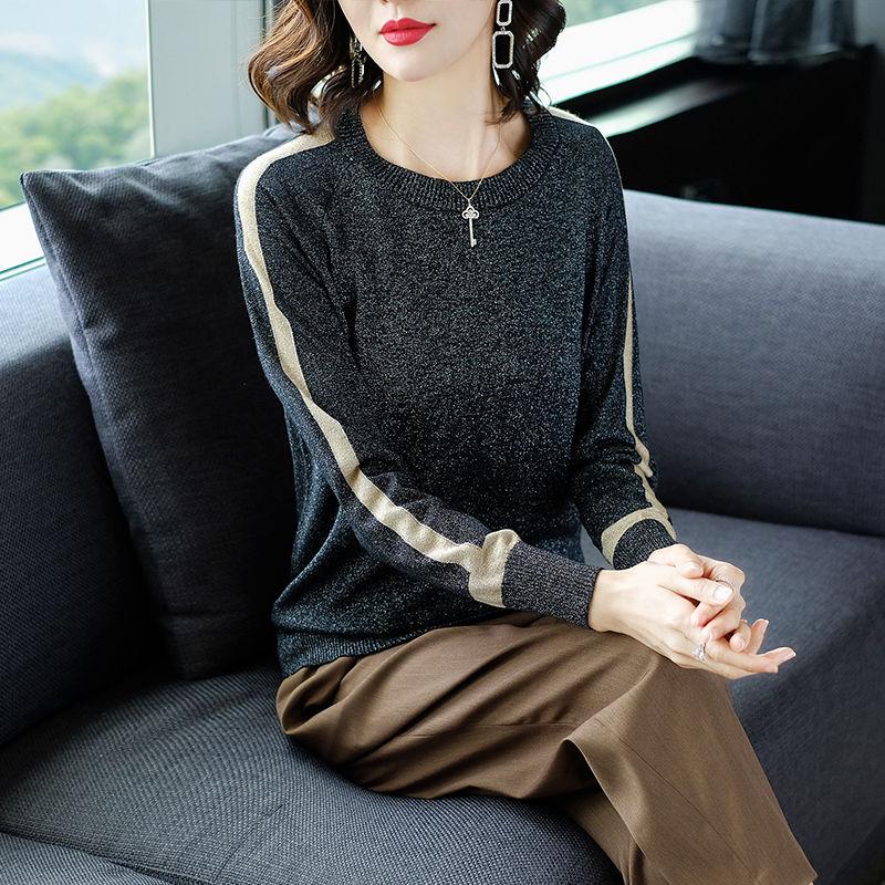 Autumn and winter shirt women's round neck loose sweater sets large size bottoming shirt