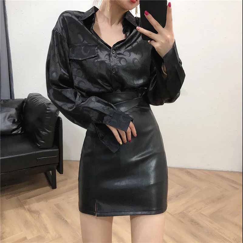 Split PU Small Leather Skirt Autumn and Winter Models High Waist All-match Thin Skirt Female Short Skirt Casual Bag Hip Skirt