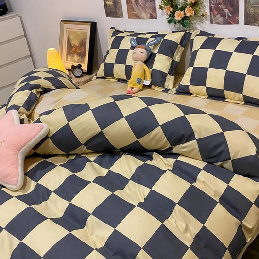 Washed Cotton Four-piece Duvet Cover Sheets Fashion Printed Bedding Student Dormitory Single Bed Sheet Sheets