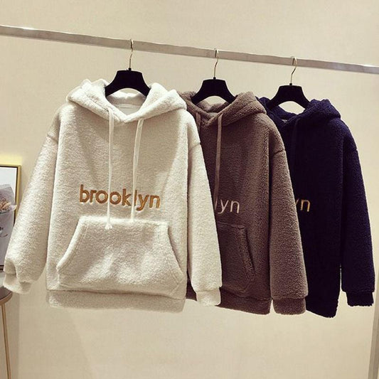 2pcs/set Autumn Winter Fleece Hoodies Vintage Sweatshirt Two Piece Set Woman Tracksuits Jogger Pants Thick Warm Clothes