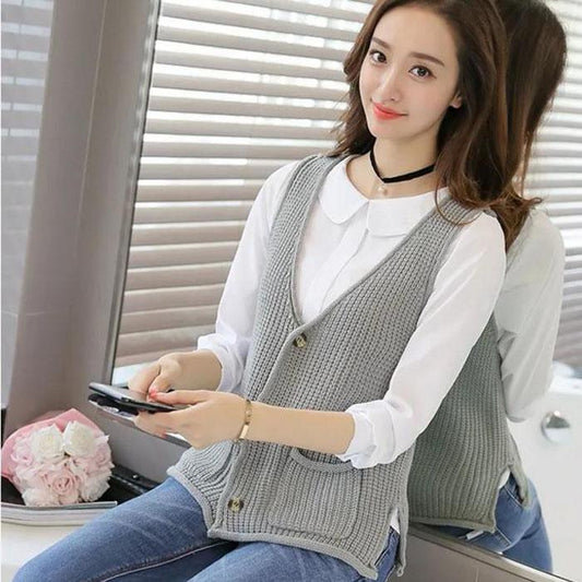 Spring and Autumn Loose Knit Cardigan Waistcoat V-neck Fashion Vest All-match Short Fashion Top