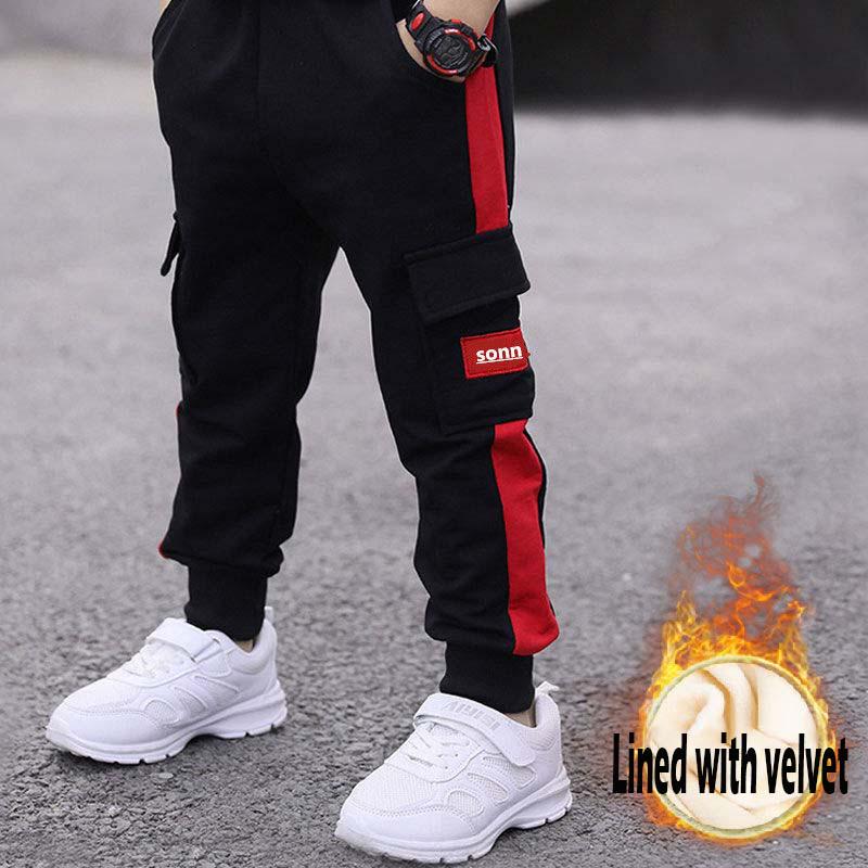 Winter Boys Pants Thicken Boys Warm Plush Kids Trousers Elastic Waist Sport Pants for Children