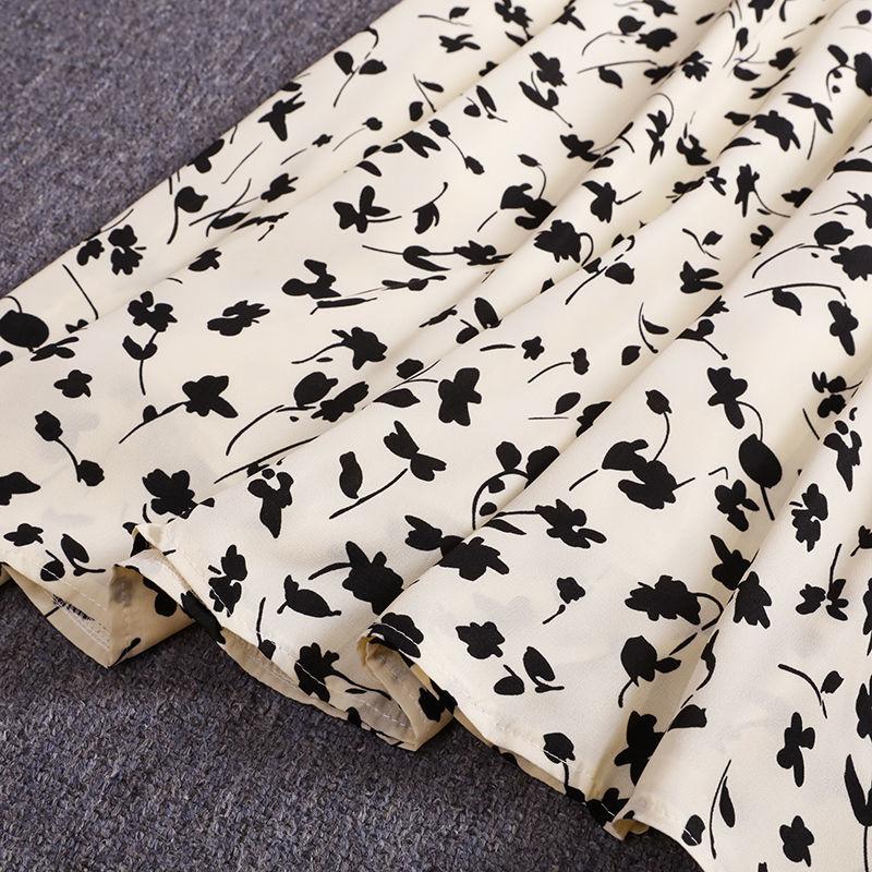 Summer Sweet Floral Skirt Women's Korean Style All-match Flowers Printed Skirt A-line High Waist Slim Retro Long Dress