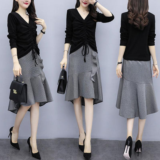 Women Summer Elegant Dress Irregular Casual Skirt Suit V-Neck Vintage Two-piece Set Slim Holiday Skirt Set