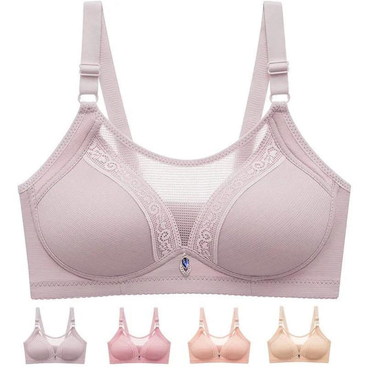 Middle-aged and Elderly Mothers Thin Tube Top Underwear Women's Non-wireless Full Cup Anti-glare Gather Upper Collection Breast Bra