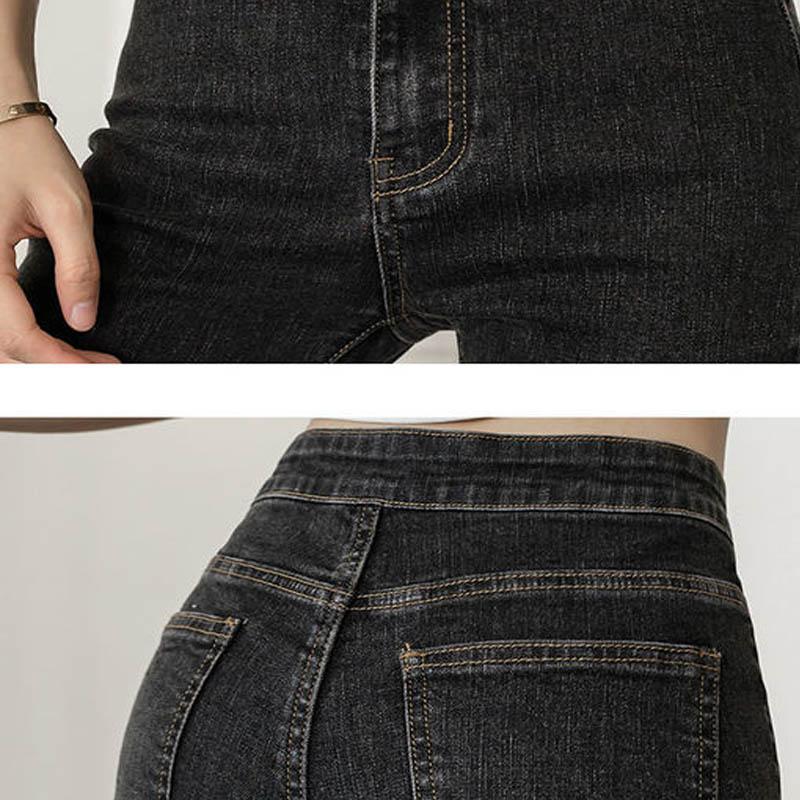 High Waist Elastic Micro Jeans Female Spring and Autumn Slim Slimming Color Stitching Wide Leg Trumpet Pants
