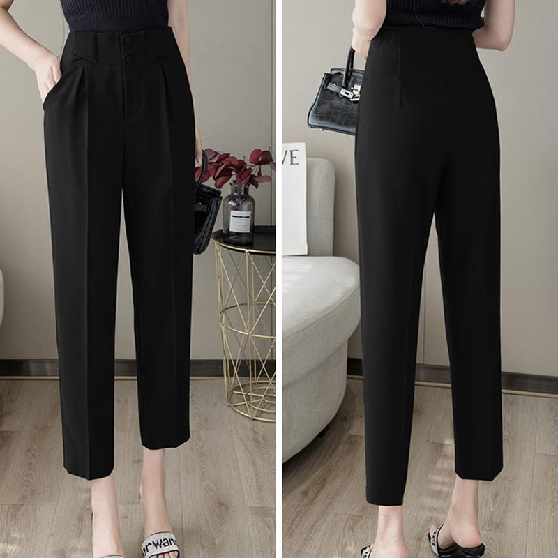 WTEMPO Office High Waist Suit Pants Solid Color Casual Elegant Daily Women's Straight Cropped Trousers