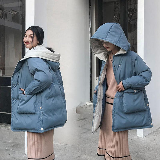 Women's Mid-length Cotton-padded Clothes Korean Style Cotton-padded Clothes Women's Loose Bread Clothes Padded Winter Coats