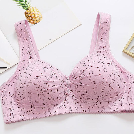 Printing Large Size Bra Thin Section No Steel Ring Ladies Beauty Back Bra Receiving Breast Bra Gathering Anti-sagging Underwear